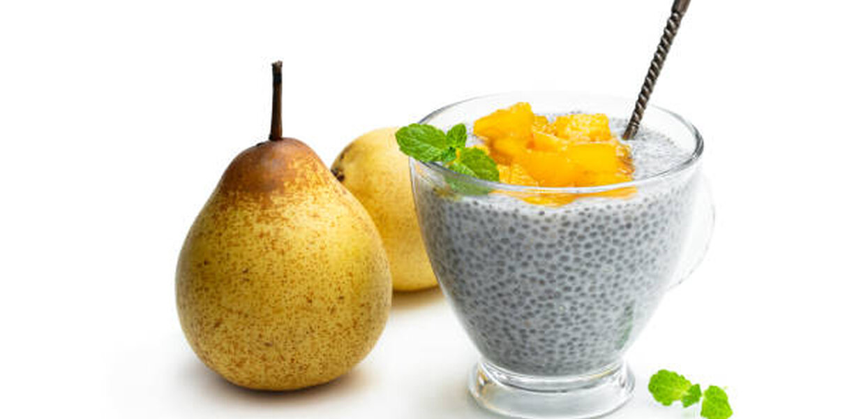 Chia pudding with pear and coconut