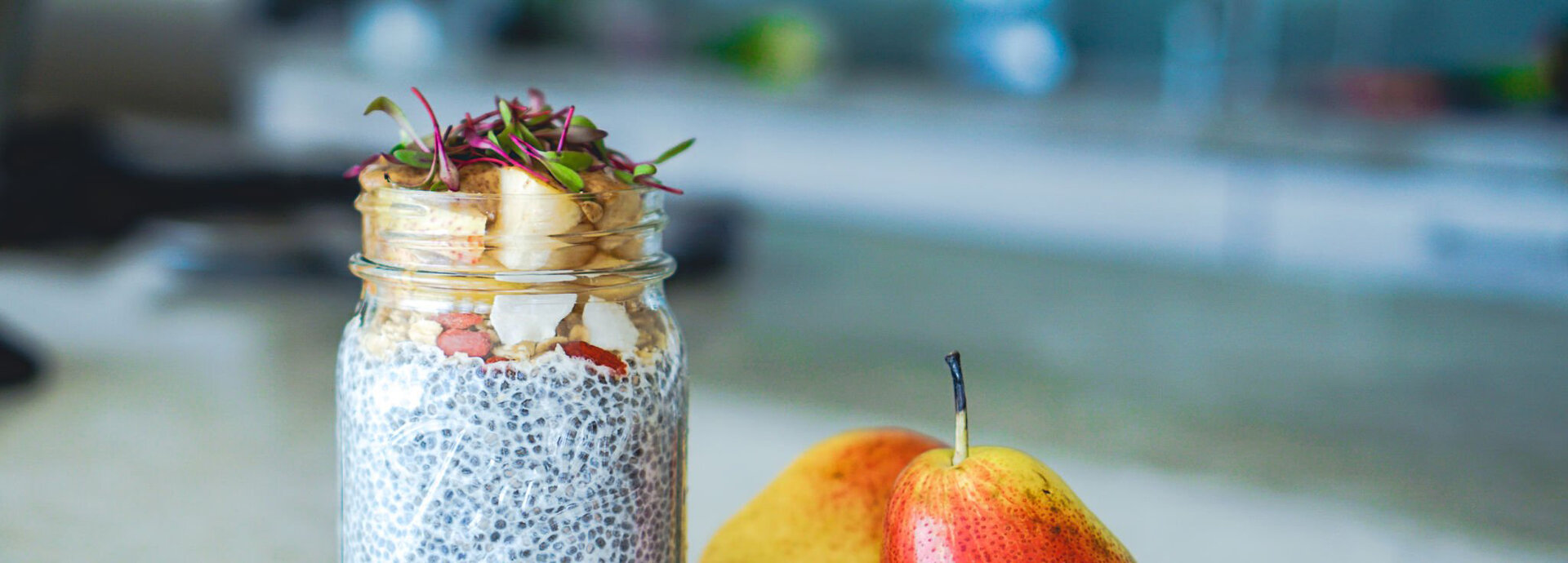 Chia pudding with pear and coconut
